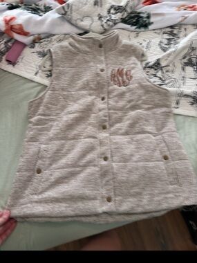 Quilted Sleeveless Button Front Vest with Monogram ACM